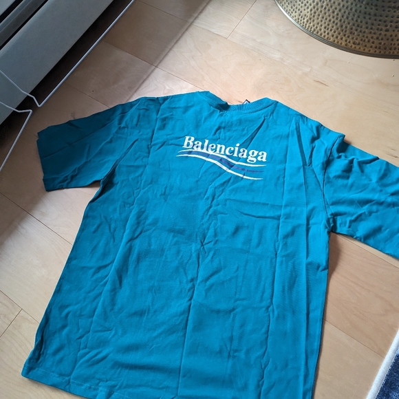 Balenciaga "Political Campaign" T-shirt in Teal Green - Picture 6 of 7